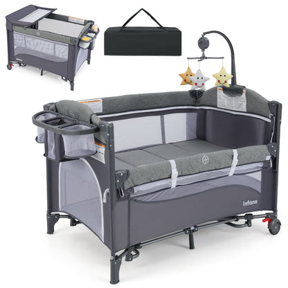 Livoshop 6-in-1 baby travel bed with changing table, compact portable cot for infants and toddlers, easy to carry and assemble.
