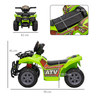 HOMCOM 6V kids electric ride-on car for toddlers, all-terrain green quad bike with music, suitable for ages 18-36 months