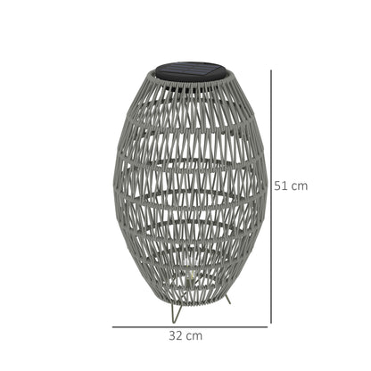 HOMCOM rattan solar garden lamp with auto on/off, waterproof outdoor lantern, grey decorative light for porch and pathway.