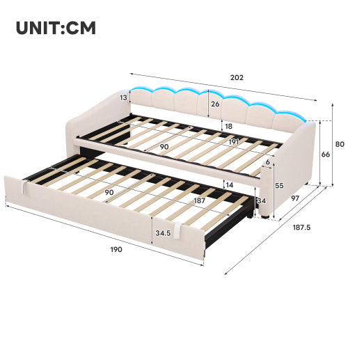 3FT Upholstered Daybed with Trundle – Velvet Petal Shape Bed with RGB LED