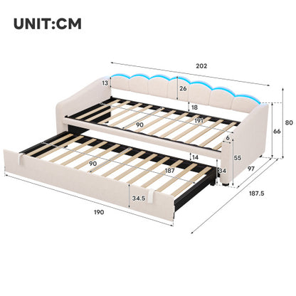 3FT Upholstered Daybed with Trundle – Velvet Petal Shape Bed with RGB LED