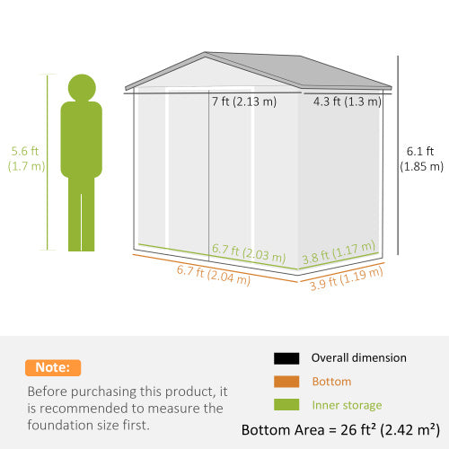 7×4ft Metal Garden Storage Shed – Vented Outdoor Storage with Floor Kit