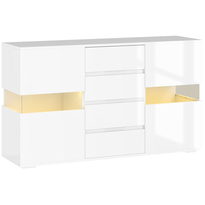 High gloss white LED sideboard by HOMCOM with sleek design and built-in lighting, ideal for modern home storage.