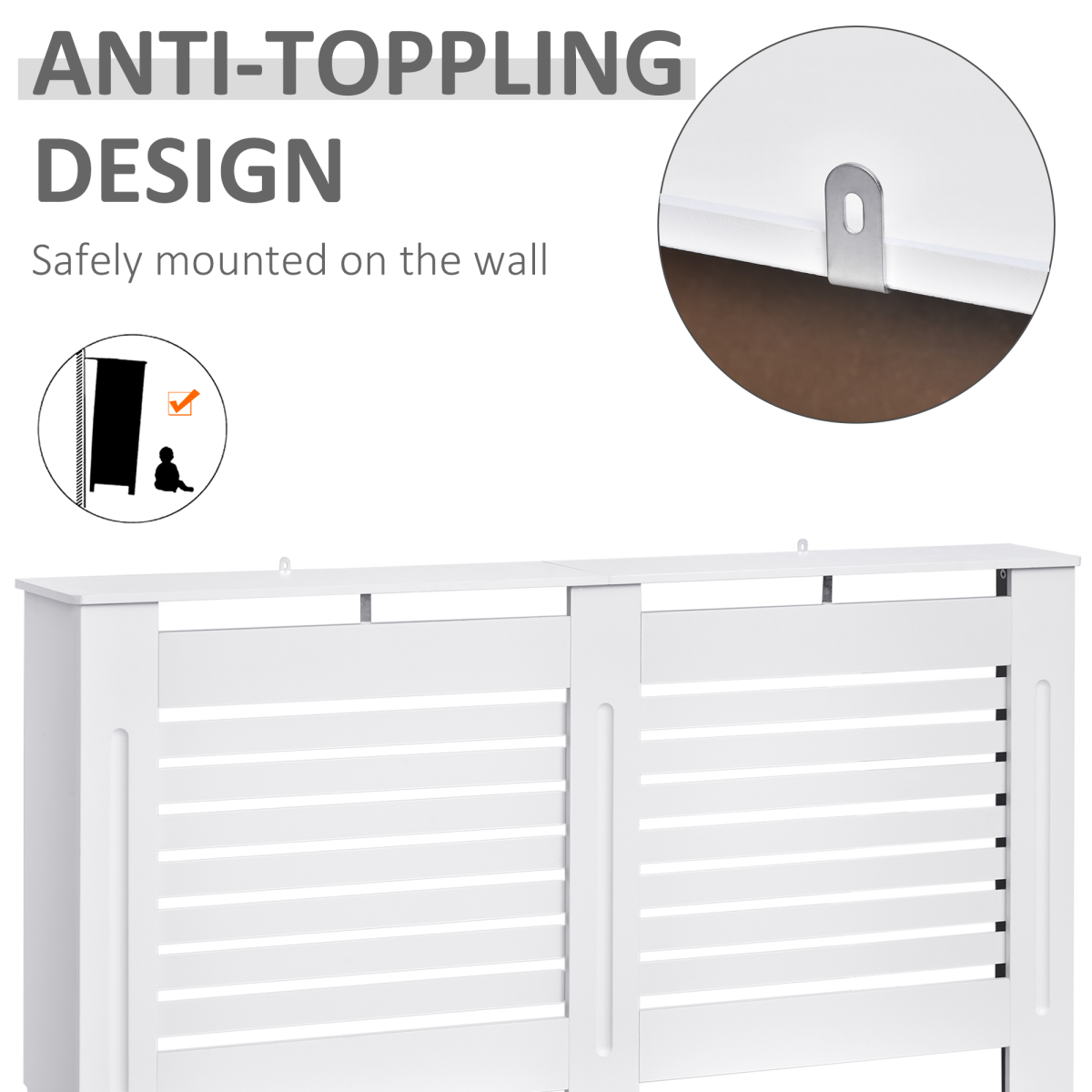 White MDF radiator cover by HOMCOM, 152cm slatted cabinet designed to conceal and protect radiators in modern interiors.