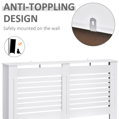 White MDF radiator cover by HOMCOM, 152cm slatted cabinet designed to conceal and protect radiators in modern interiors.