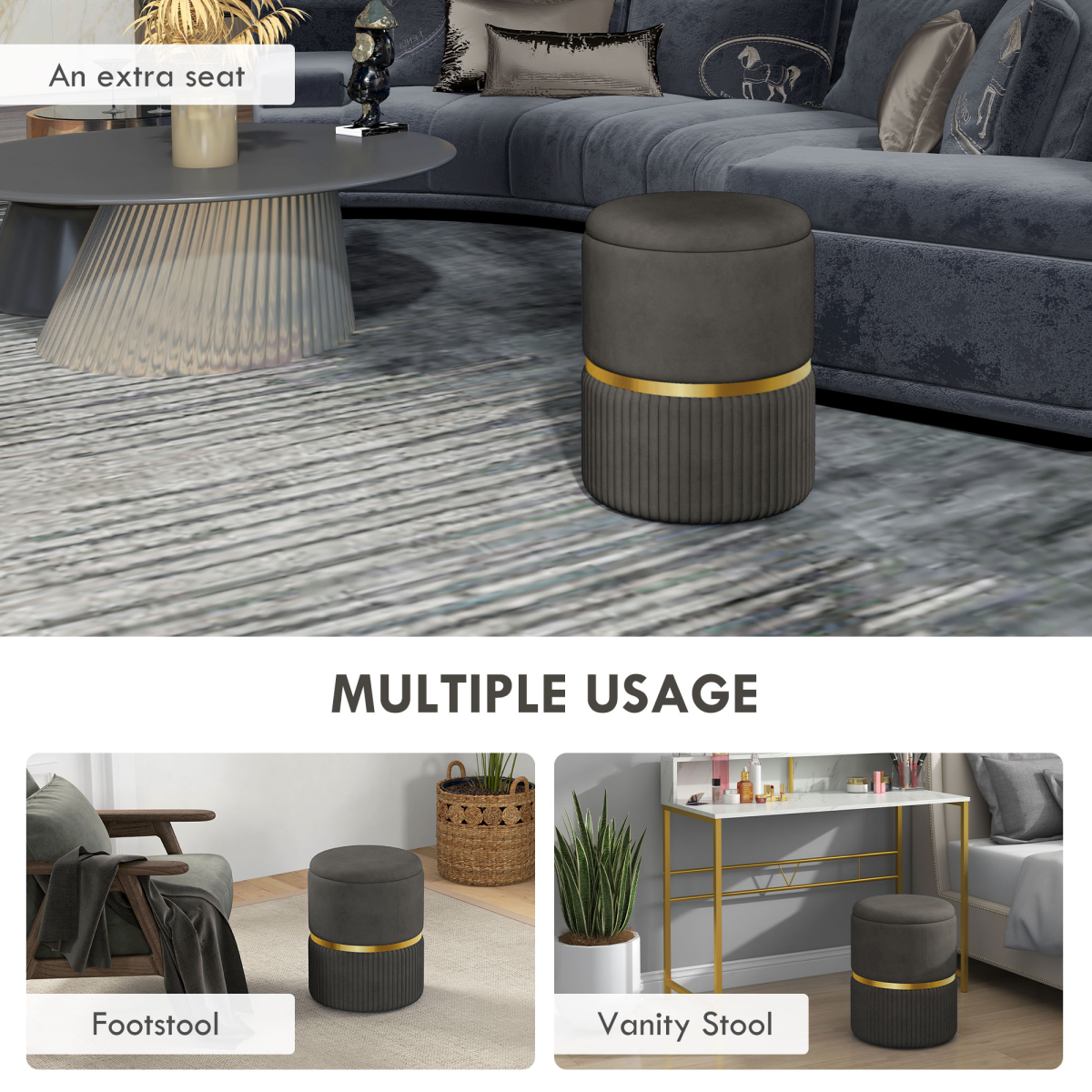 HOMCOM round storage pouffe with cushioned top and hidden compartment for versatile seating and hidden storage.