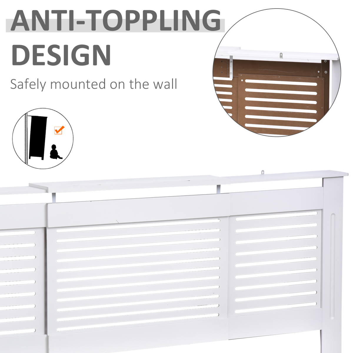 HOMCOM extendable white MDF radiator cover with slatted design and adjustable length for a sleek, protective radiator enclosure.