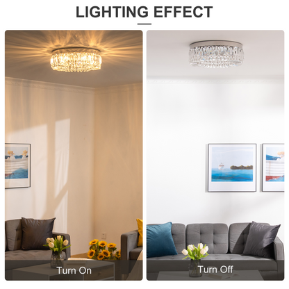 HOMCOM crystal ceiling light chandelier with stainless steel pendant in silver finish, featuring elegant hanging crystals and modern design.