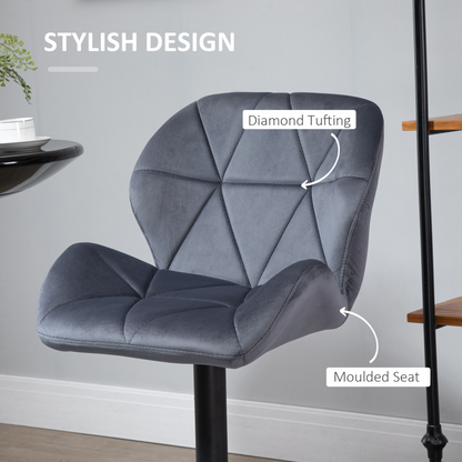 Set of two HOMCOM fabric bar stools with adjustable height, dark grey upholstery and modern design for counter seating.