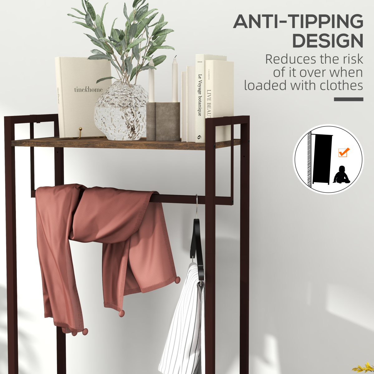 Clothes Hanging Rail with 3 Fabric Drawers Storage Shelves for Hallway