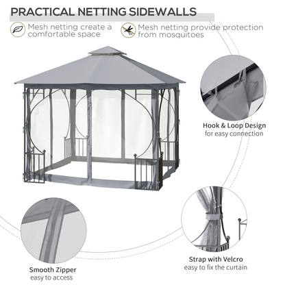 Light grey 3x3m gazebo party tent canopy for patio and garden outdoor shade, outdoorsy and easy to set up.
