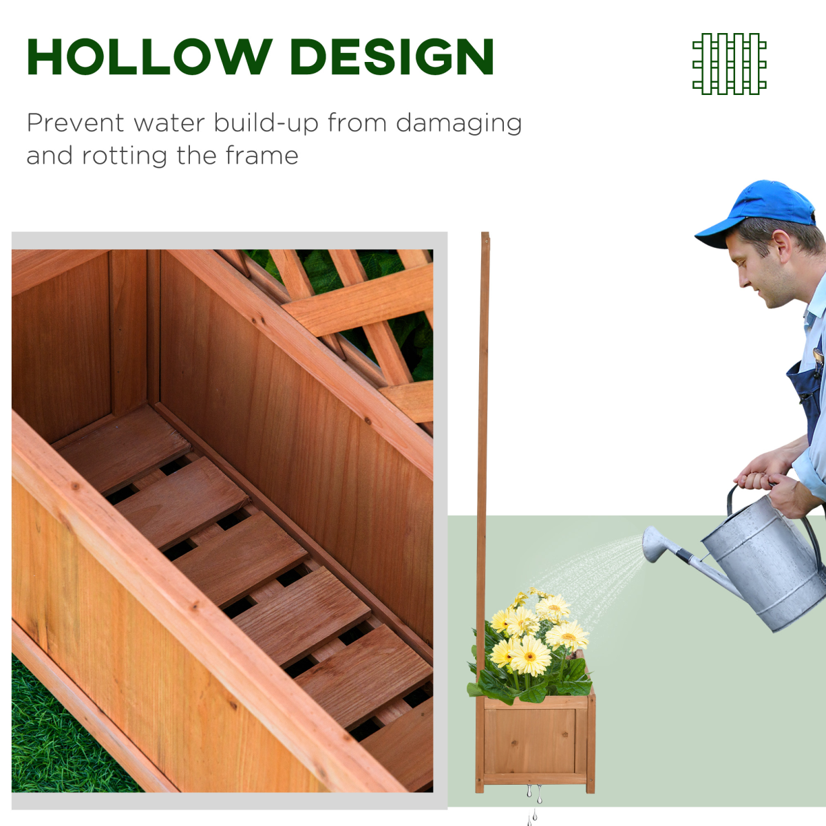 Outsunny garden wooden planter box with trellis in brown, 76x36x170cm, ideal for flowers and climbing plants.