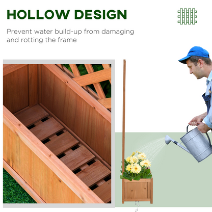 Outsunny garden wooden planter box with trellis in brown, 76x36x170cm, ideal for flowers and climbing plants.