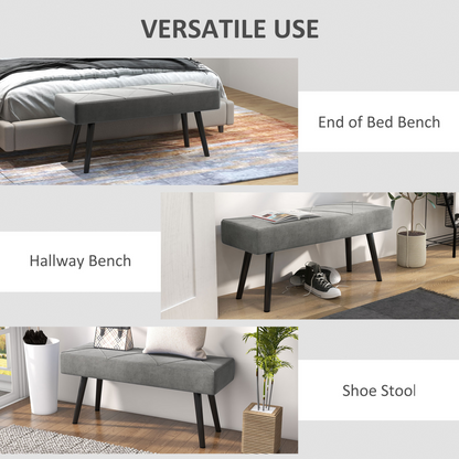 End of Bed Bench, Upholstered Hallway Bedroom with Steel Legs, Grey