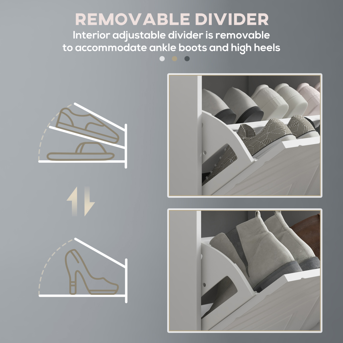 Shoe Bench with 2 Flip Drawers, Cushion, 8 Pairs for Entryway White