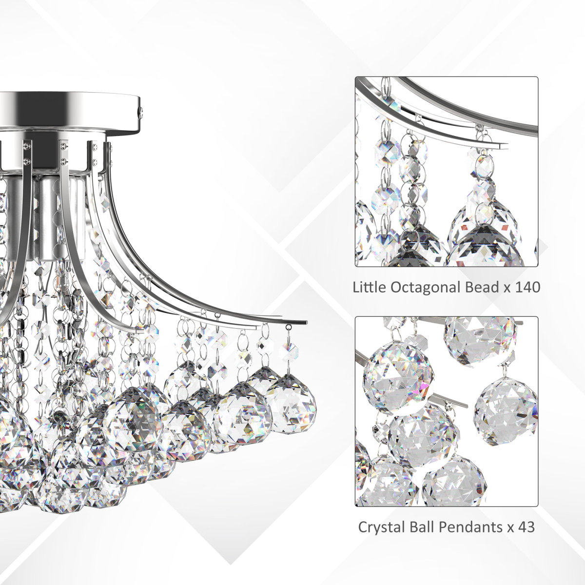 Modern K9 crystal ceiling chandelier by HOMCOM with six pendant lights featuring clear crystal accents and sleek modern design.