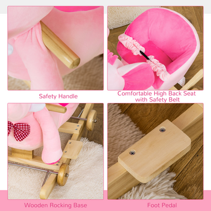 Pink HOMCOM 2-in-1 baby rocking horse and ride-on elephant with wheels, featuring musical features for toddlers.