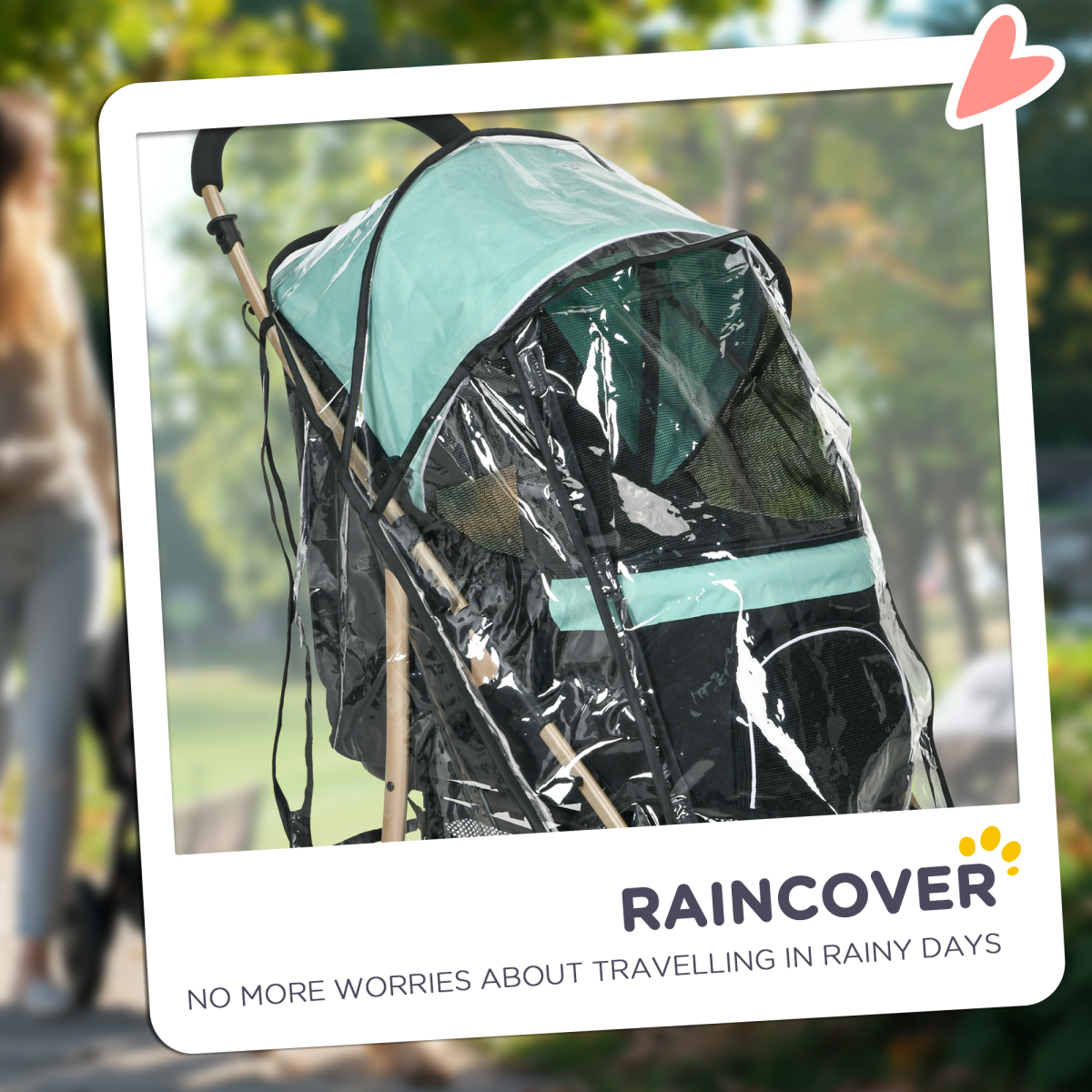 Green PawHut pet stroller for small dogs with rain cover, featuring a compact design and mesh sides for visibility and airflow.