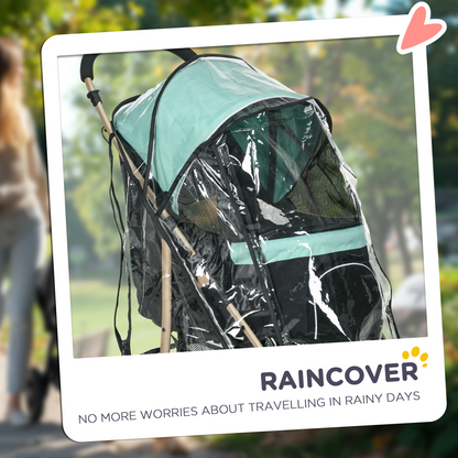 Green PawHut pet stroller for small dogs with rain cover, featuring a compact design and mesh sides for visibility and airflow.