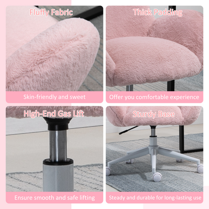 Fluffy Leisure Chair Office Chair w/ Backrest and Armrest for Bedroom Pink