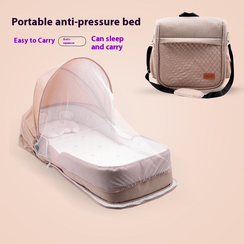 HOMCOM baby bed in bed foldable portable newborn bed with soft fabric and secure sides for safe sleep.