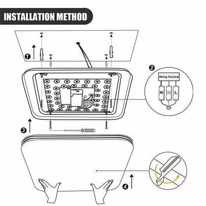 HOMCOM modern square LED ceiling light panel, 24W, installed in a bathroom ceiling for bright, energy-efficient illumination.