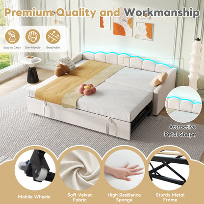 3FT Upholstered Daybed with Trundle – Velvet Petal Shape Bed with RGB LED