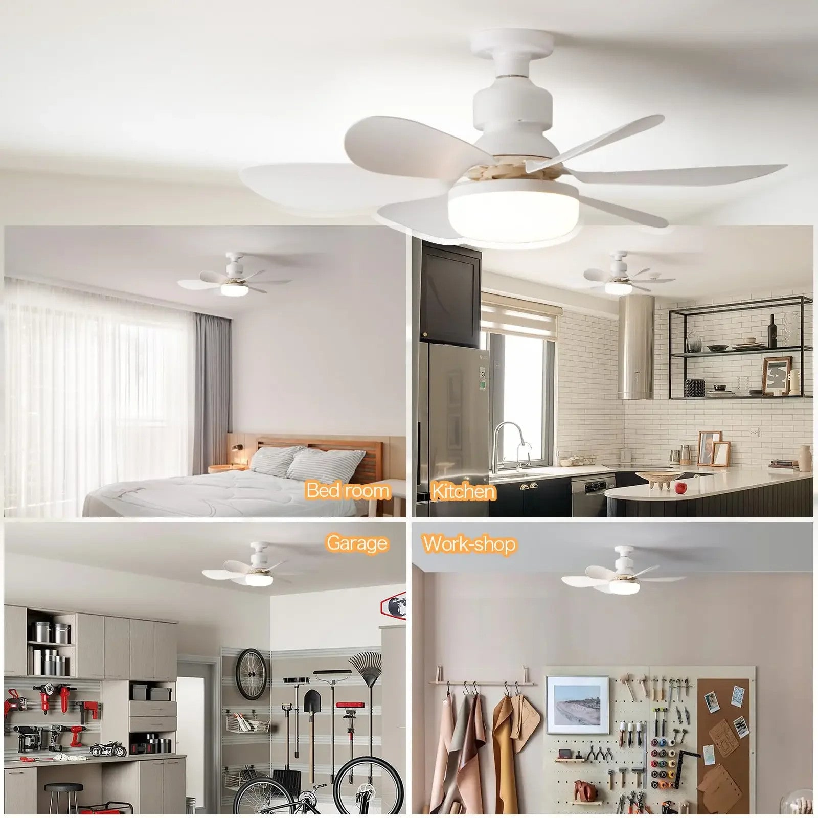 Modern HOMCOM LED ceiling fan with light, dimmable E27 bulb, 30W, suitable for bedroom or living room, featuring five blades and sleek design.