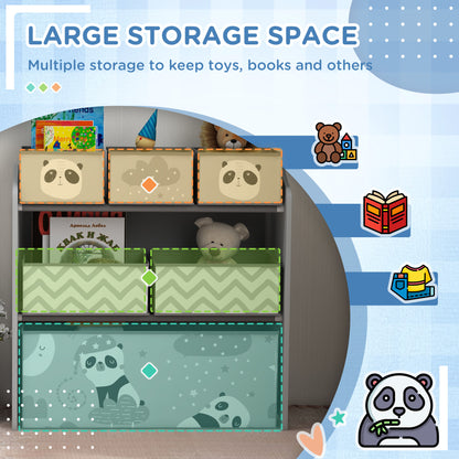 HOMCOM ZONEKIZ kids storage unit with six fabric bins in grey, ideal for bedrooms, playrooms, and nurseries for organized toy storage.
