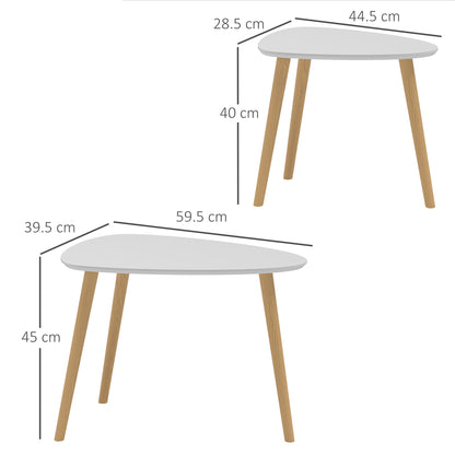 HOMCOM nesting coffee tables set of 2 with light grey tops and solid wood legs, stacking end tables for living room or bedroom decor