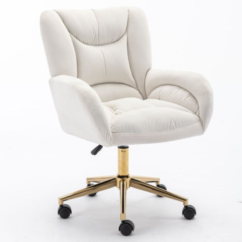 Adjustable Velvet Swivel Office Chair with Gold Legs – Ivory