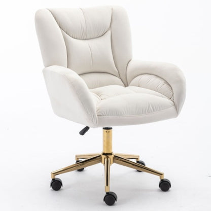 Adjustable Velvet Swivel Office Chair with Gold Legs – Ivory