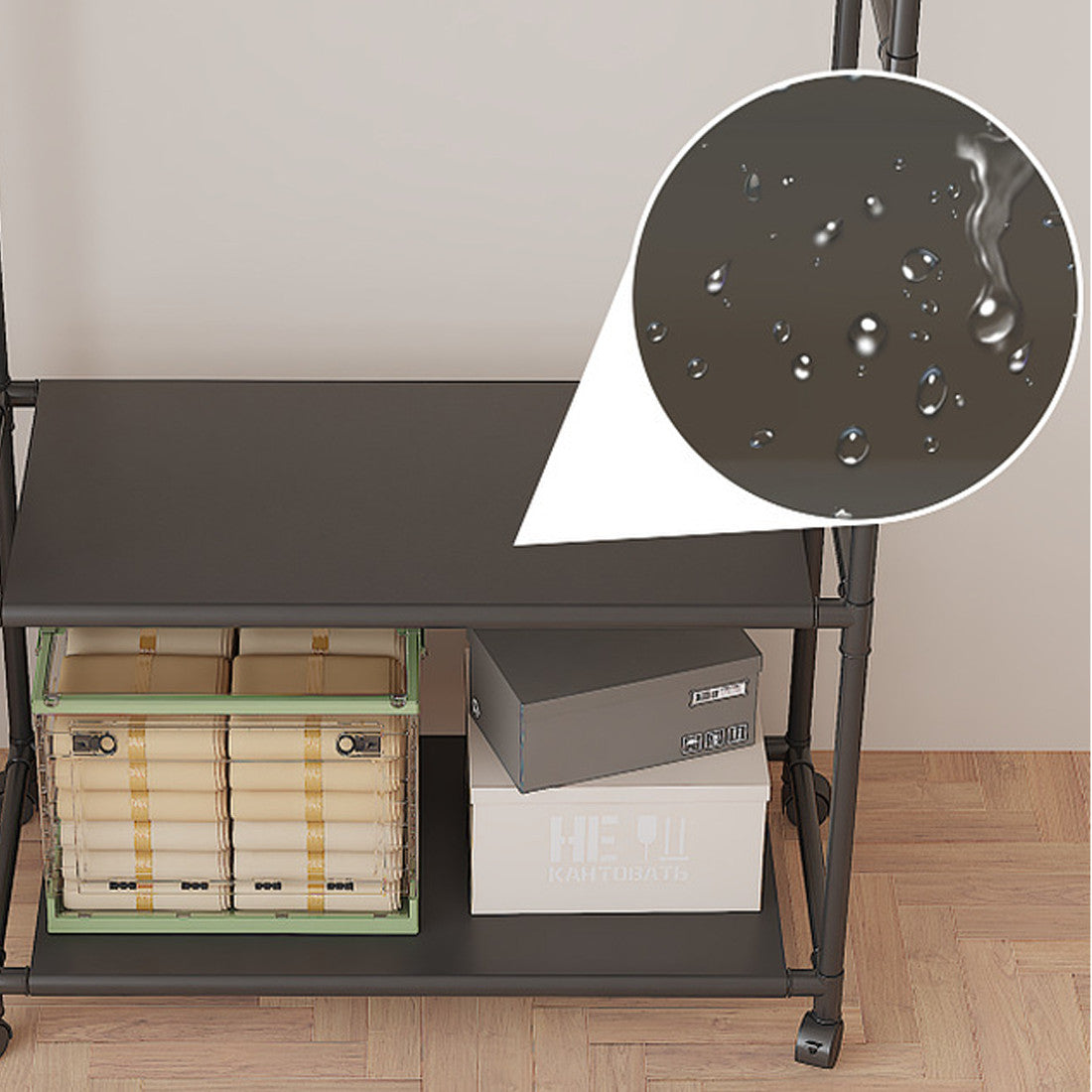 HOMCOM black multifunctional clothes rail with garment hanging bars and shoe rack for home storage, without wheels.