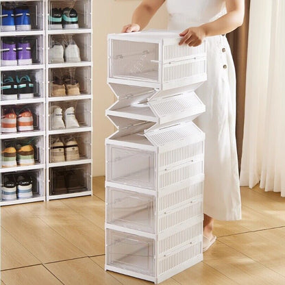 6-Tier Plastic Shoe Storage Boxes – Stackable & Foldable Organiser