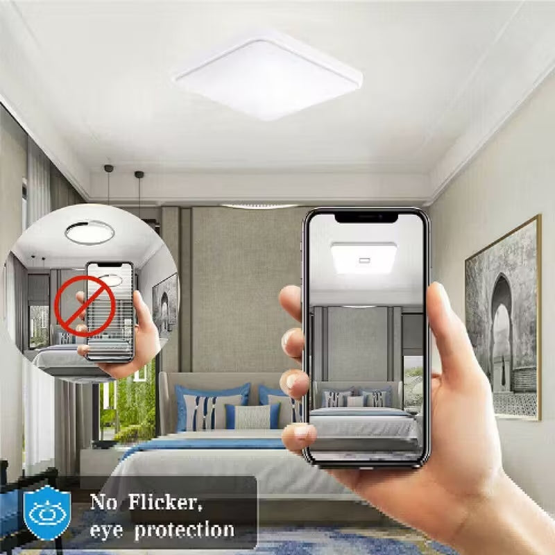 HOMCOM modern square LED ceiling light panel, 24W, installed in a bathroom ceiling, providing bright, energy-efficient illumination.