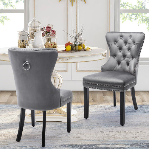 Velvet Dining Chairs Set – 2/4/6 Pcs with Oak Legs & Chrome Knocker
