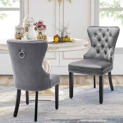 Velvet Dining Chairs Set – 2/4/6 Pcs with Oak Legs & Chrome Knocker