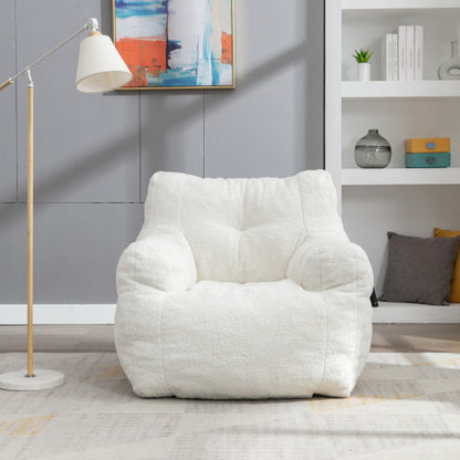 Soft Tufted Foam Bean Bag Chair with Teddy Fabric – Ivory White