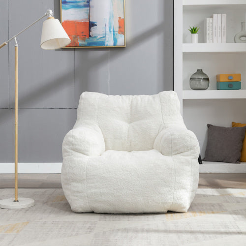 Soft Tufted Foam Bean Bag Chair with Teddy Fabric – Ivory White