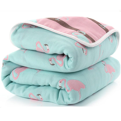 Soft baby muslin cotton blanket with 6 layers, ideal for swaddling, displayed with gentle folds and breathable fabric.
