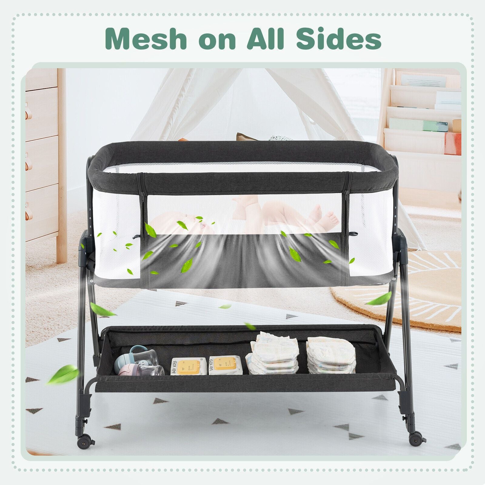 Livoshop baby bedside crib with mattress for newborns up to 9kg, featuring a safe, cozy sleeping space for infants.