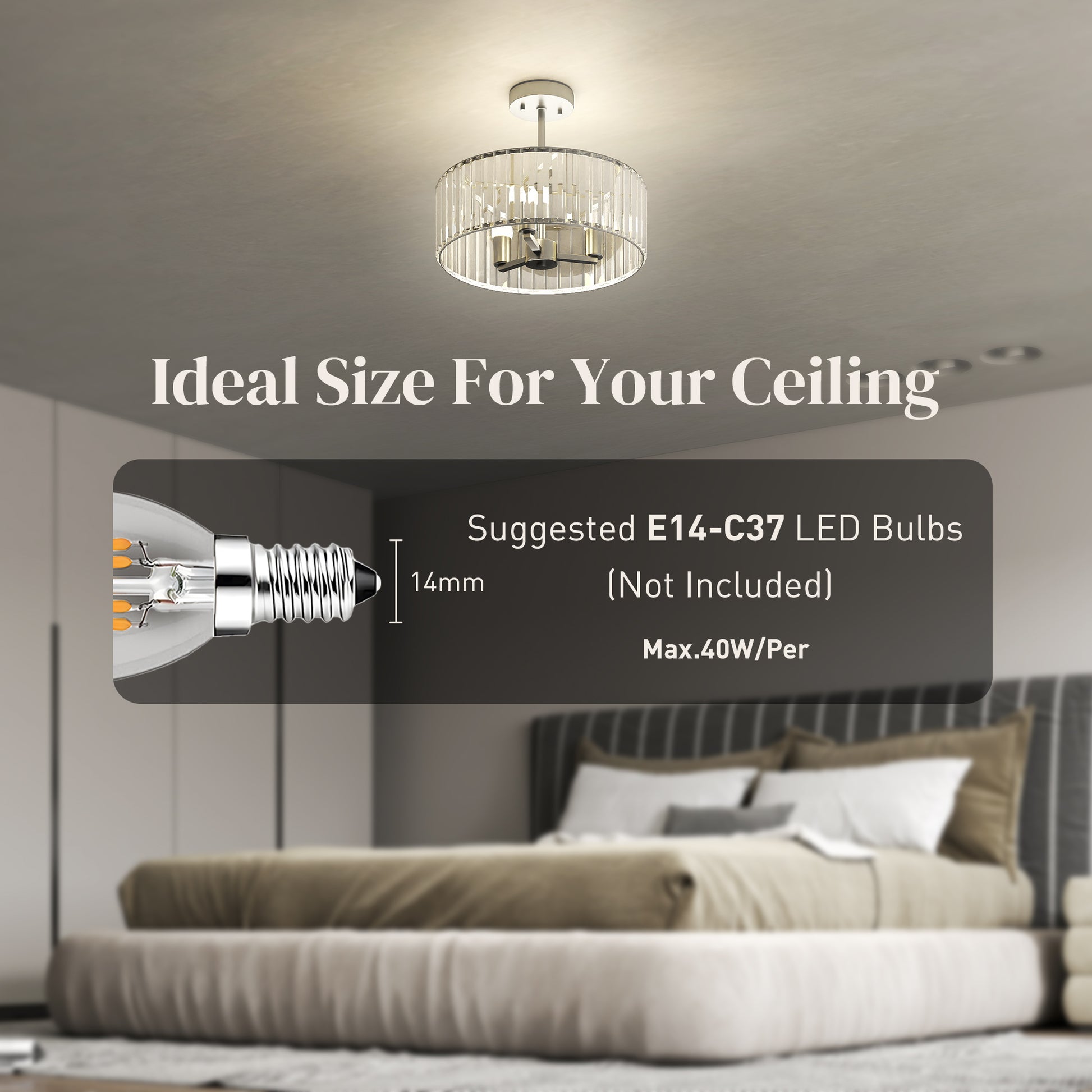 HOMCOM crystal ceiling light fixture with silver-tone semi-flush mount design, five E14 bulb sockets, modern chandelier for living or dining rooms