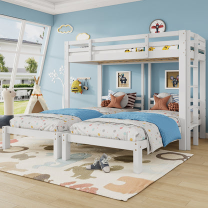 White HOMCOM triple bunk bed with side ladder for children and teens, includes three 3ft mattresses, mattress not included.