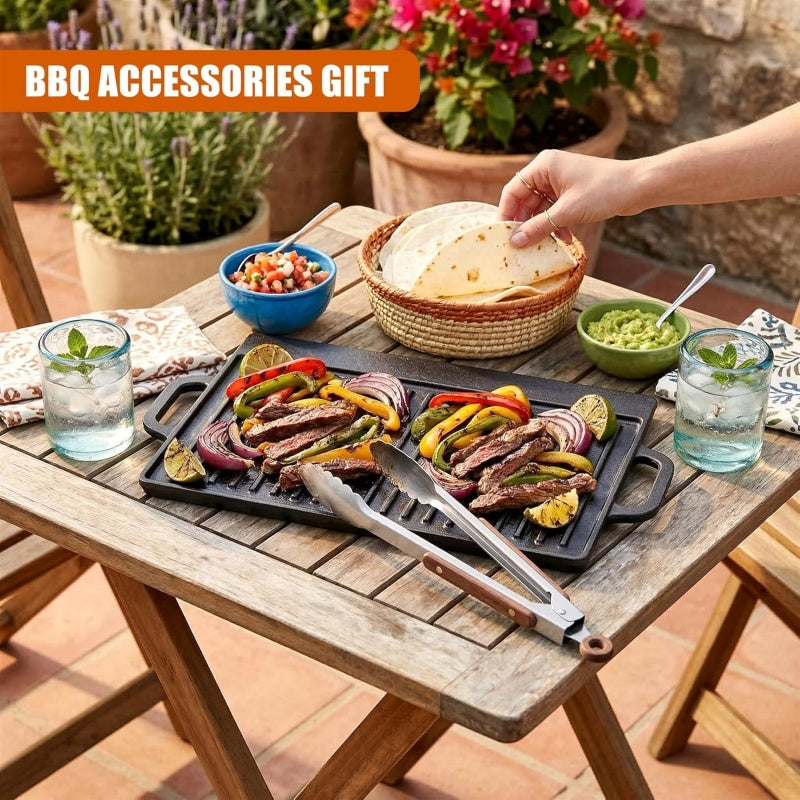 HOMCOM cast iron reversible griddle plate with flat and ridged sides, ideal for grilling and frying on a double-sided skillet.
