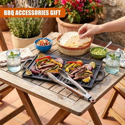 HOMCOM cast iron reversible griddle plate with flat and ridged sides, ideal for grilling and frying on a double-sided skillet.