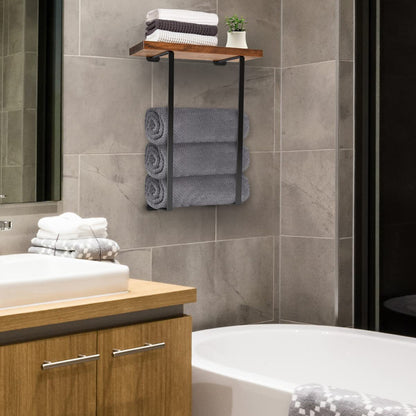 HOMCOM bathroom towel rack with iron and wood wall art design, wall-mounted towel holder for bathroom storage and decor.