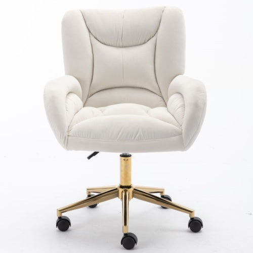 Adjustable Velvet Swivel Office Chair with Gold Legs – Ivory