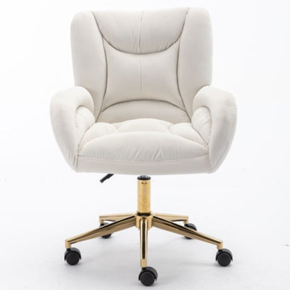 Adjustable Velvet Swivel Office Chair with Gold Legs – Ivory
