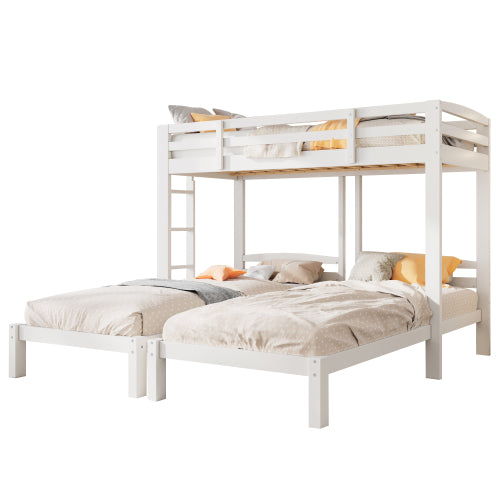 White HOMCOM triple bunk bed with side ladder for children and teens, includes three 3ft mattresses, mattress not included.