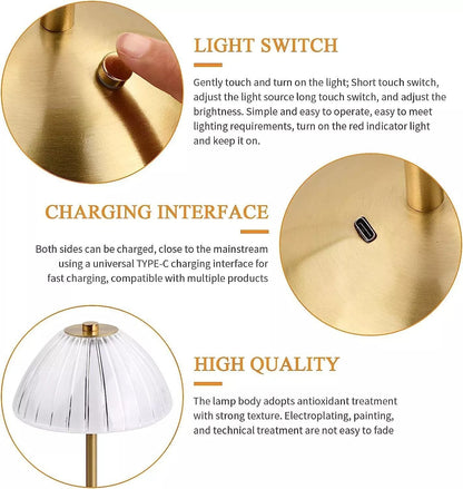 HOMCOM modern LED table lamp with dimmable brightness, cordless design, USB rechargeable night decor light on a bedside table